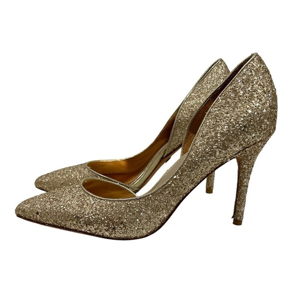 Badgley Mischka Daisy II Gold Glitter D’Orsay Pumps Evening Event Heels 9.5 - Picture 6 of 13